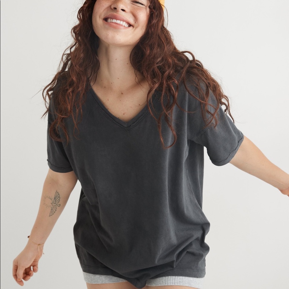 Aerie Distressed V-Neck Boyfriend T-Shirt